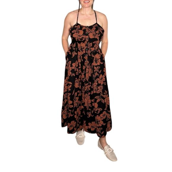 FREE PEOPLE Terracotta Linen Perfect Sundress Dark Combo Women's Size Small - Picture 1 of 10